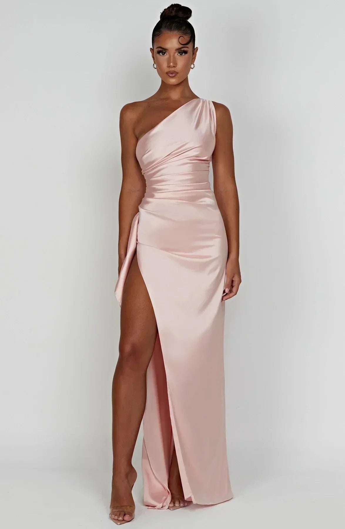 Vestido Largo Asimétrico de Un Hombro con Abertura Alta para Mujer