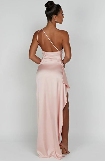 Vestido Largo Asimétrico de Un Hombro con Abertura Alta para Mujer