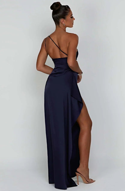 Vestido Largo Asimétrico de Un Hombro con Abertura Alta para Mujer