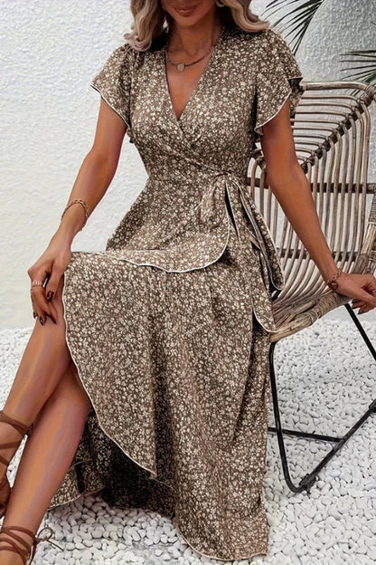 Vestido Midi Cruzado de Fiesta con Escote en V Asimétrico y Estampado Floral para Mujer