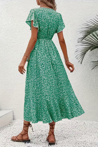Vestido Midi Cruzado de Fiesta con Escote en V Asimétrico y Estampado Floral para Mujer