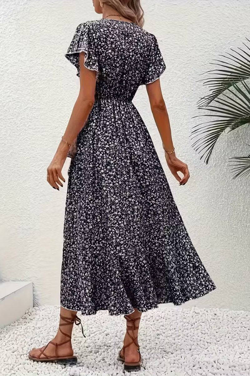 Vestido Midi Cruzado de Fiesta con Escote en V Asimétrico y Estampado Floral para Mujer