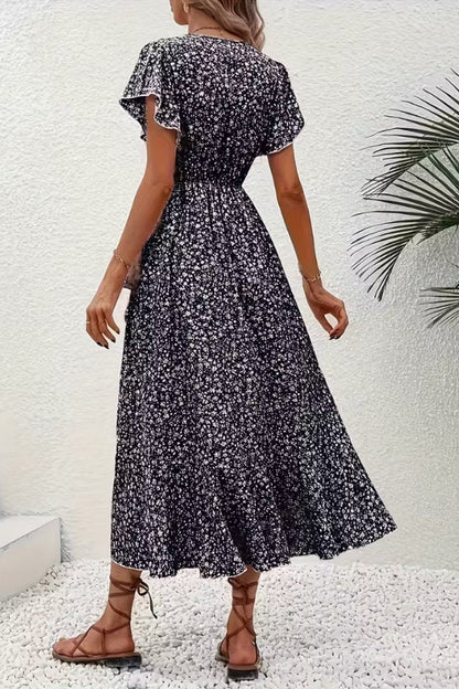 Vestido Midi Cruzado de Fiesta con Escote en V Asimétrico y Estampado Floral para Mujer