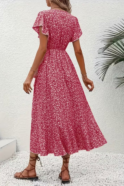 Vestido Midi Cruzado de Fiesta con Escote en V Asimétrico y Estampado Floral para Mujer