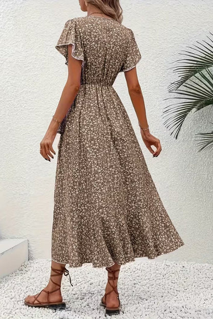 Vestido Midi Cruzado de Fiesta con Escote en V Asimétrico y Estampado Floral para Mujer
