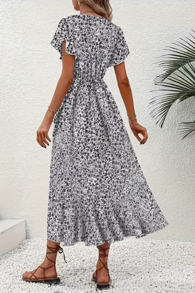 Vestido Midi Cruzado de Fiesta con Escote en V Asimétrico y Estampado Floral para Mujer