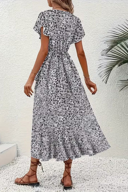 Vestido Midi Cruzado de Fiesta con Escote en V Asimétrico y Estampado Floral para Mujer
