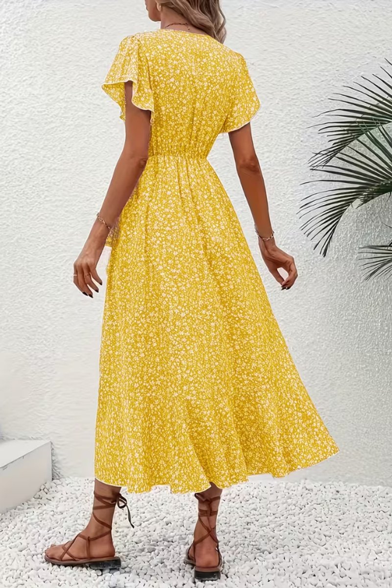 Vestido Midi Cruzado de Fiesta con Escote en V Asimétrico y Estampado Floral para Mujer