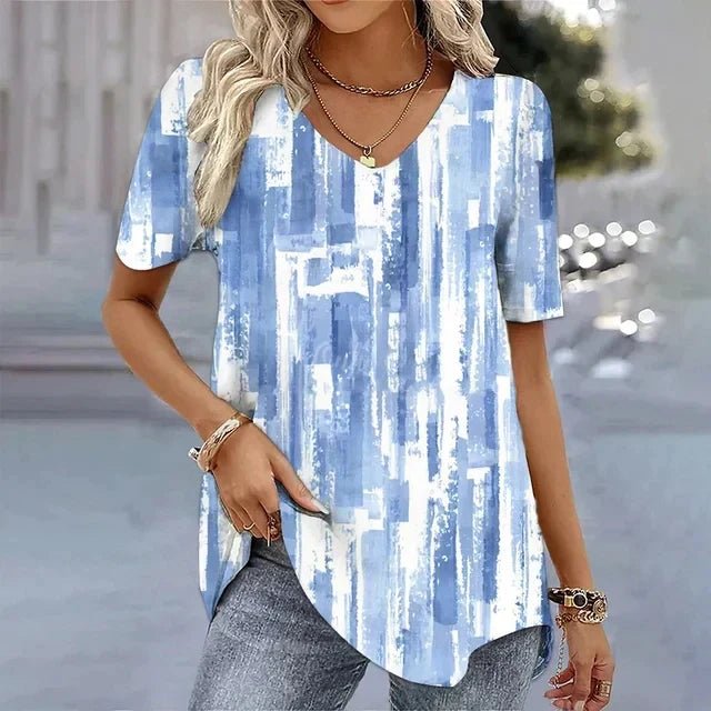 Blusa holgada de manga corta con estampado floral y cuello en V para mujer