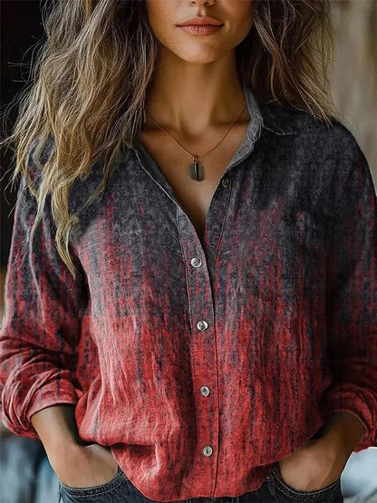 Camisa Bohemia Floral de Manga Larga con Botones para Mujer