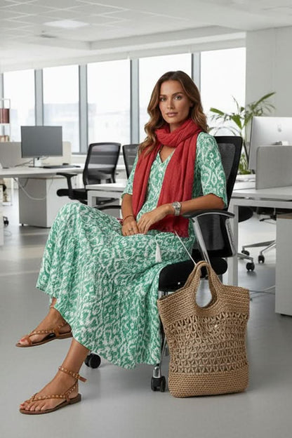 Vestido Largo Bohemio de Noche con Estampado Floral y Cuello en V para Mujer con Cintura Ajustable