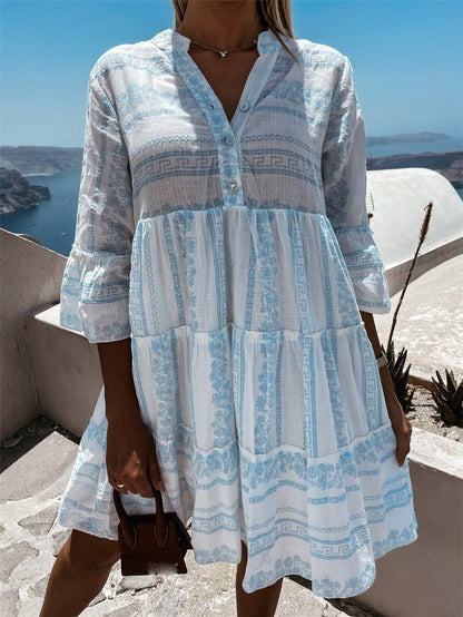 Vestido túnica bohemio holgado en capas de verano para mujer