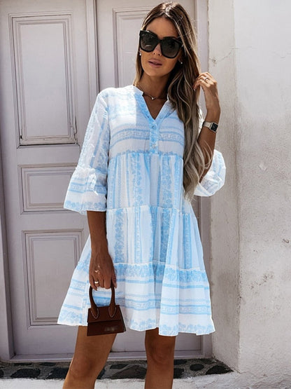 Vestido túnica bohemio holgado en capas de verano para mujer