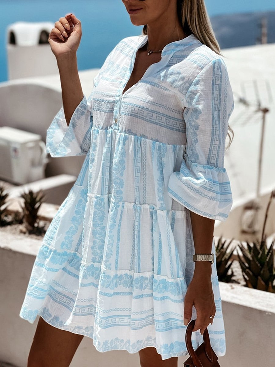 Vestido túnica bohemio holgado en capas de verano para mujer