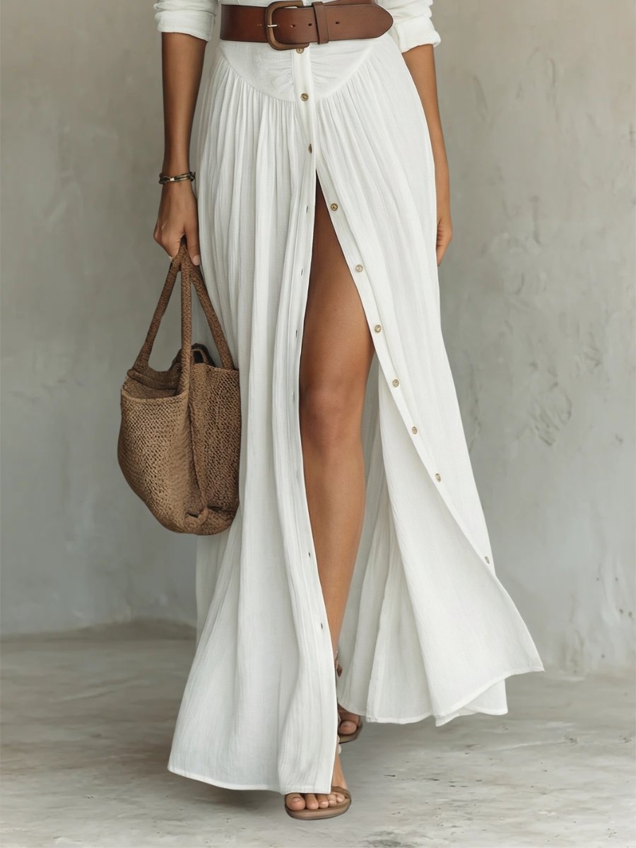 Vestido maxi camisero bohemio con cinturón para mujer