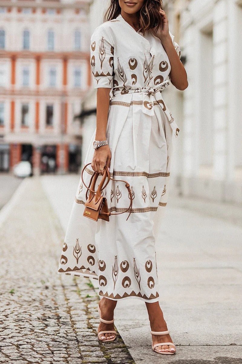 Vestido Midi con Estampado Bohemio y Cinturón para Mujer