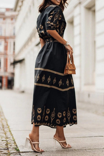 Vestido Midi con Estampado Bohemio y Cinturón para Mujer