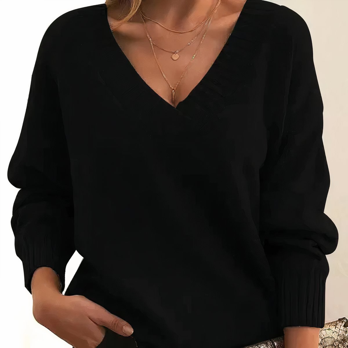 Suéter tejido con cuello en V para mujer