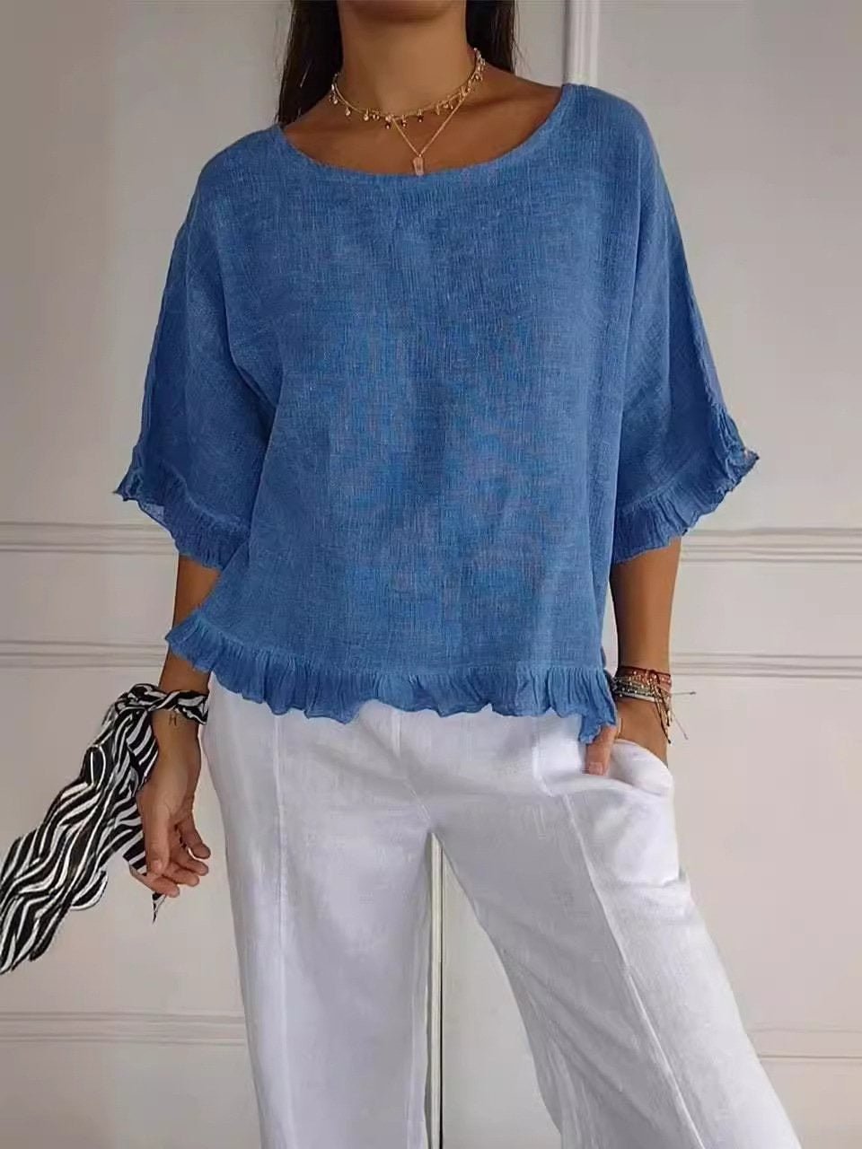 Top casual ligero con volantes para mujer