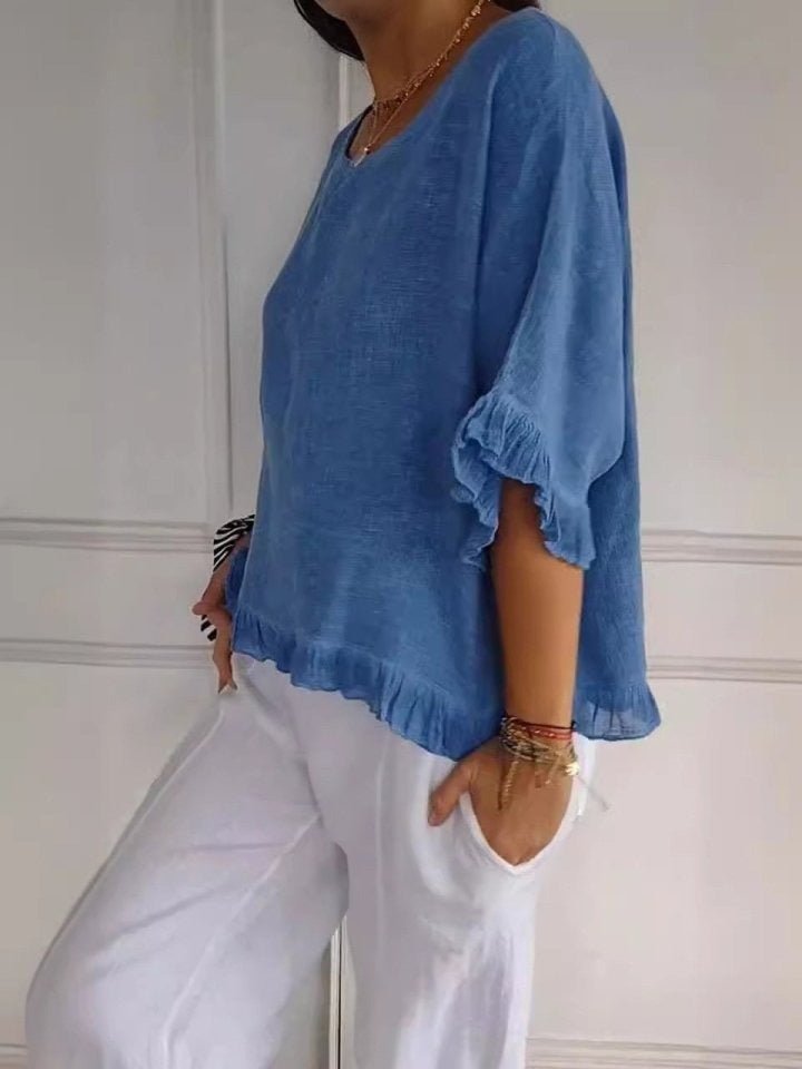 Top casual ligero con volantes para mujer