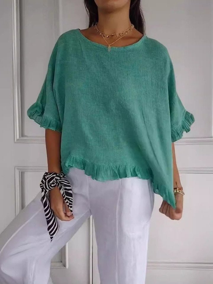 Top casual ligero con volantes para mujer
