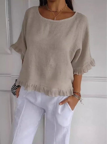 Top casual ligero con volantes para mujer