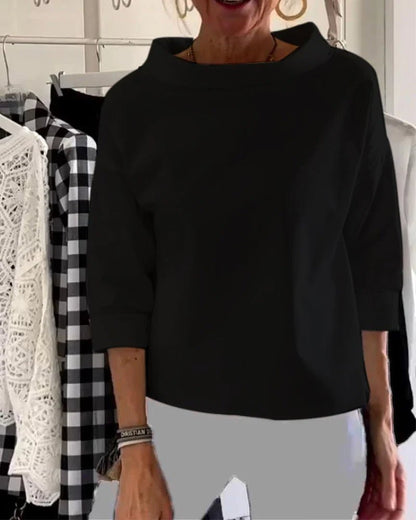 Top casual con cuello barco y manga 3/4 para mujer