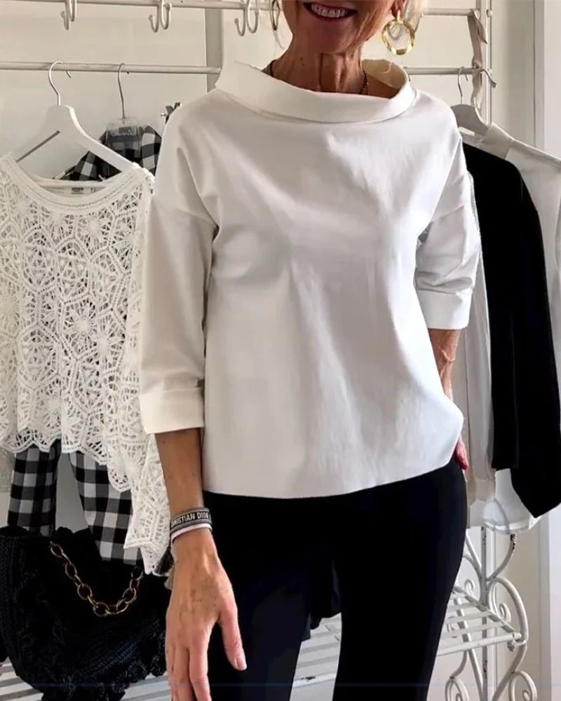 Top casual con cuello barco y manga 3/4 para mujer