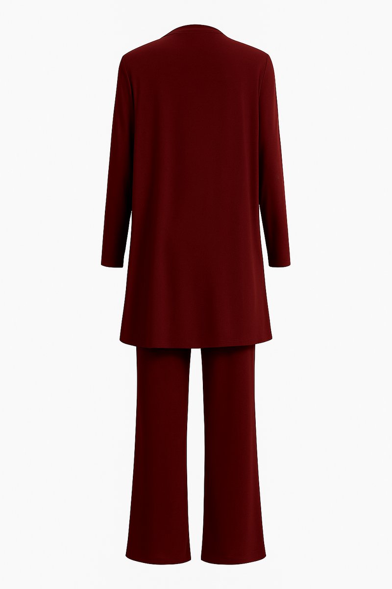Conjunto de 3 piezas para mujer: cárdigan largo abierto, top y pantalón culotte
