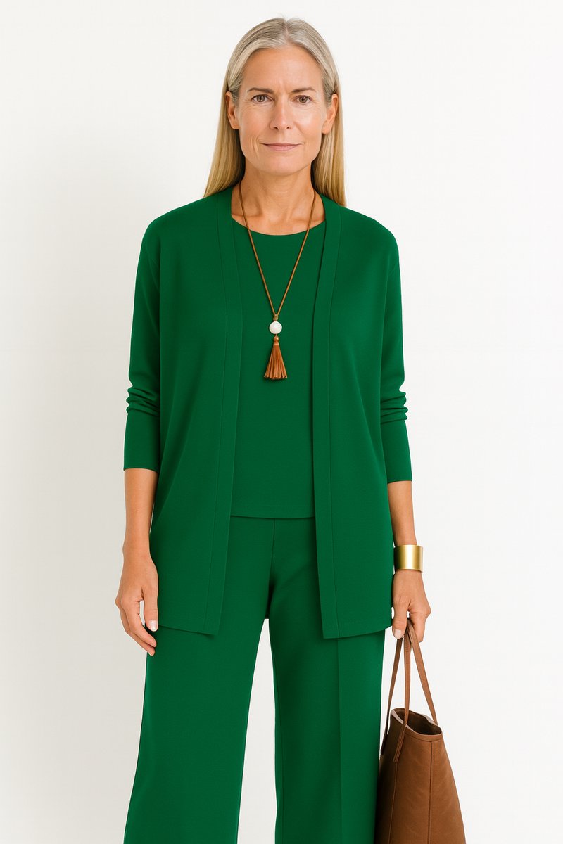 Conjunto de 3 piezas para mujer: cárdigan largo abierto, top y pantalón culotte