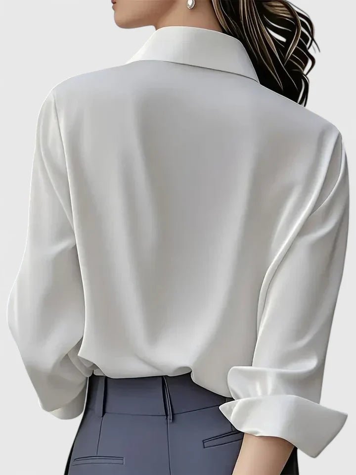 Blusa de Satén de Manga Larga con Botonadura Oculta para Mujer
