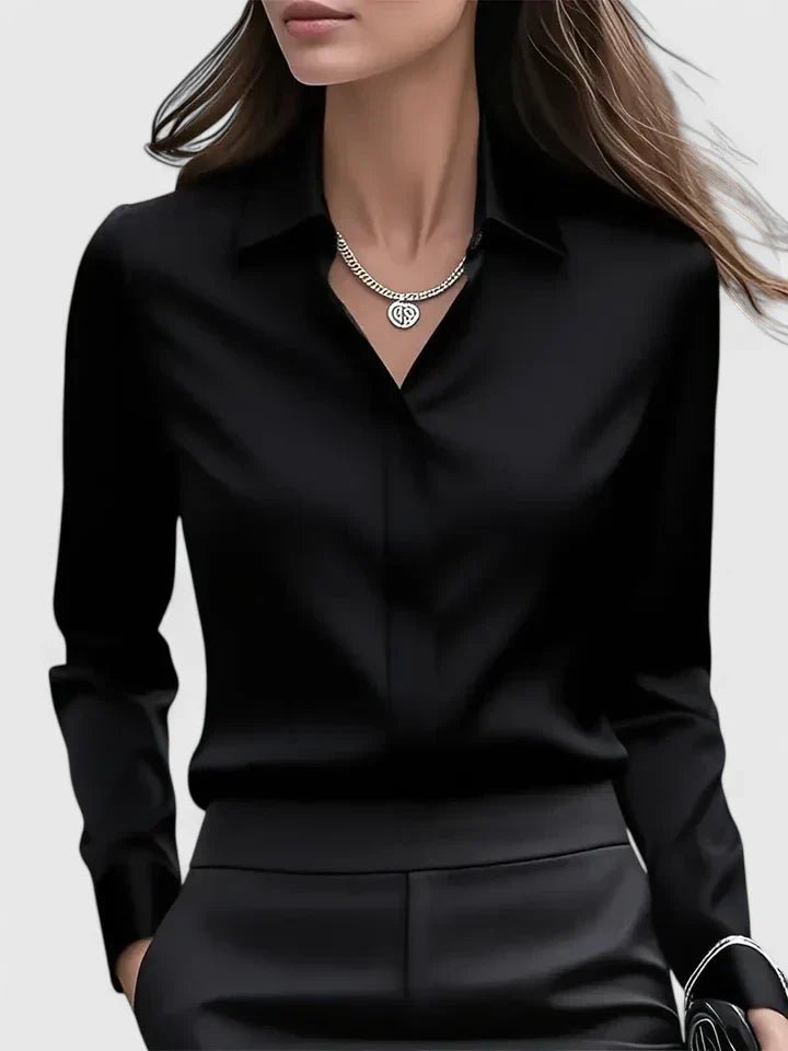 Blusa de Satén de Manga Larga con Botonadura Oculta para Mujer