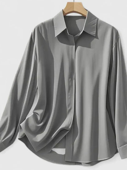 Blusa de Satén de Manga Larga con Botonadura Oculta para Mujer