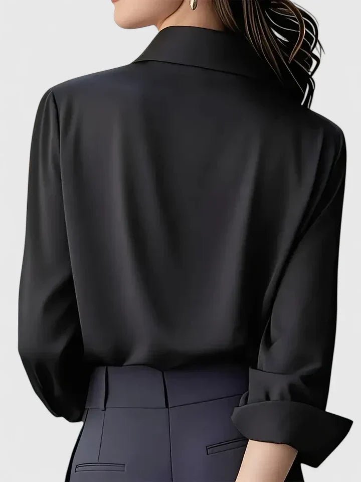 Blusa de Satén de Manga Larga con Botonadura Oculta para Mujer