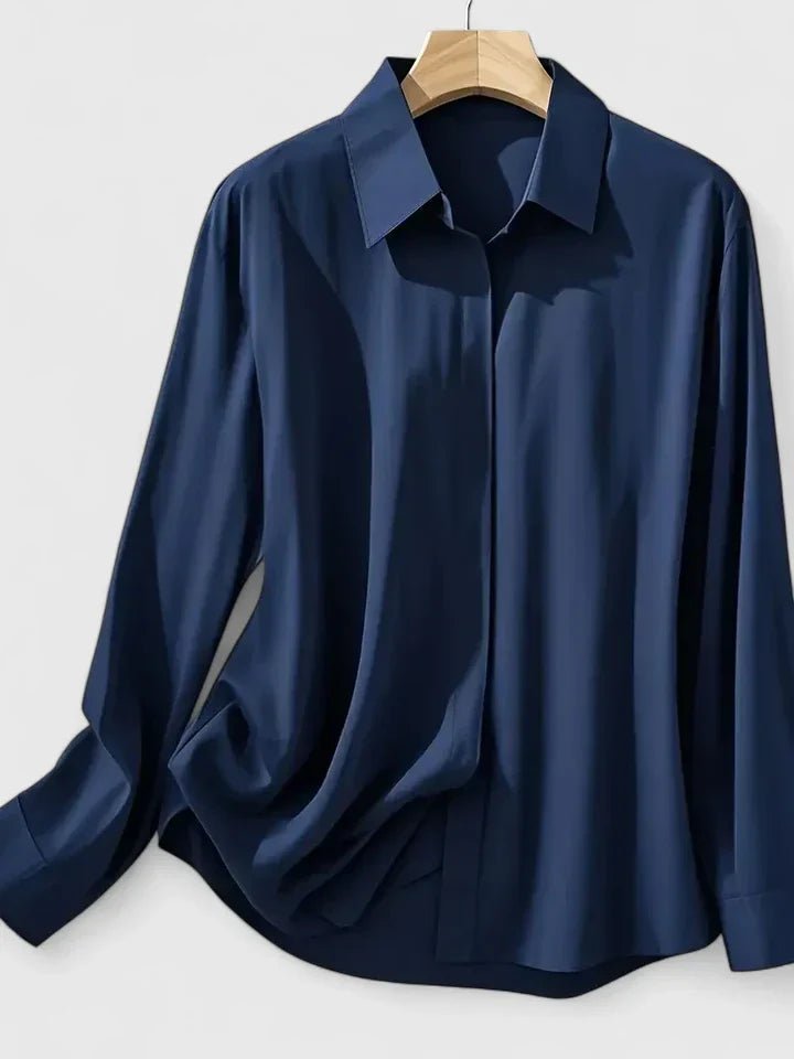 Blusa de Satén de Manga Larga con Botonadura Oculta para Mujer