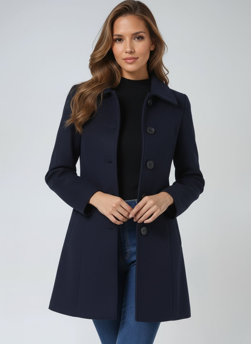 Abrigo de Invierno Midi Estructurado de Abotonadura Simple para Mujer