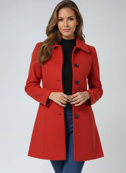 Abrigo de Invierno Midi Estructurado de Abotonadura Simple para Mujer