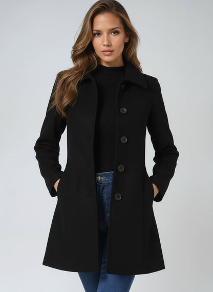 Abrigo de Invierno Midi Estructurado de Abotonadura Simple para Mujer