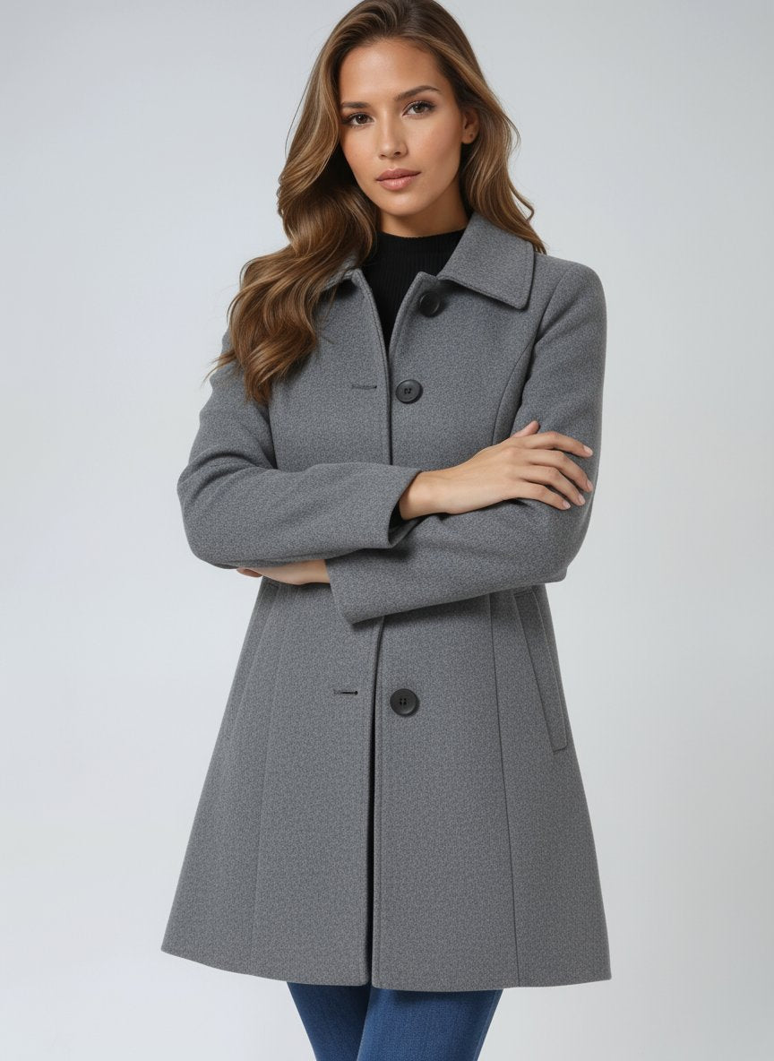 Abrigo de Invierno Midi Estructurado de Abotonadura Simple para Mujer