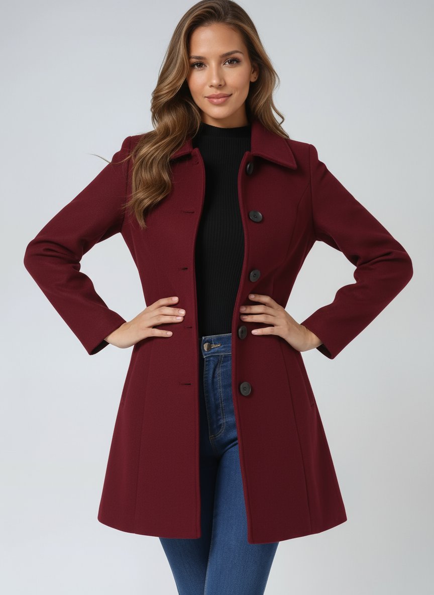 Abrigo de Invierno Midi Estructurado de Abotonadura Simple para Mujer