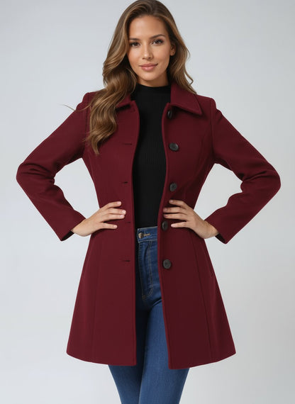 Abrigo de Invierno Midi Estructurado de Abotonadura Simple para Mujer