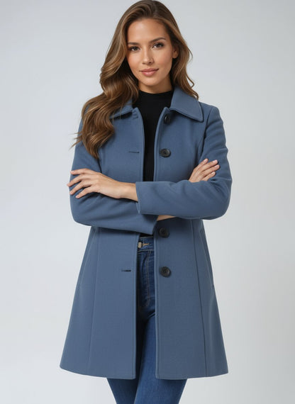 Abrigo de Invierno Midi Estructurado de Abotonadura Simple para Mujer