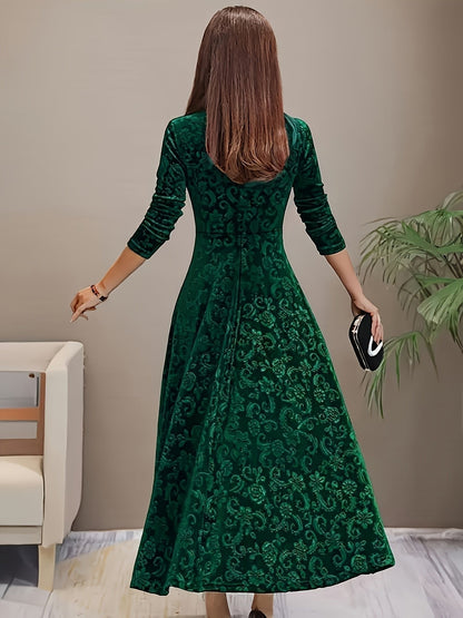 Vestido midi de terciopelo con corte A, escote cuadrado y manga 3/4 para mujer