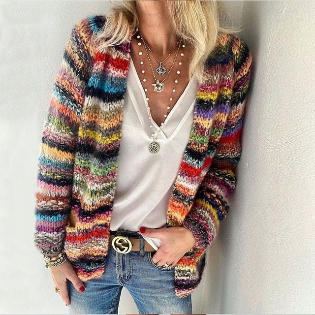 Chaleco cárdigan tejido multicolor sin mangas para mujer
