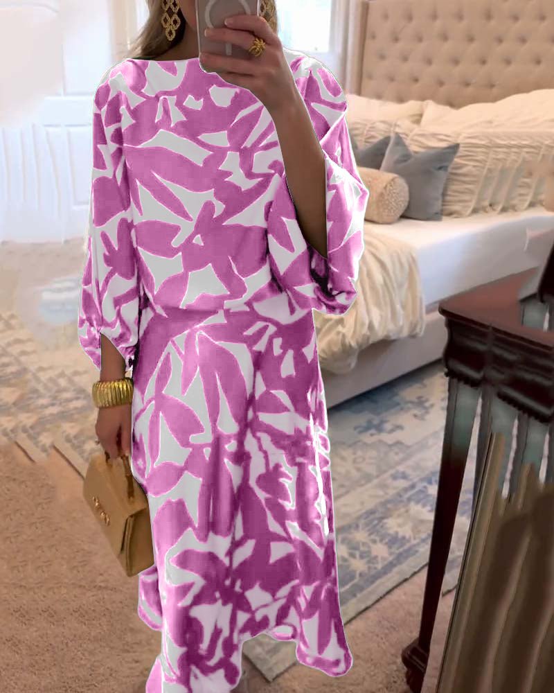 Conjunto Combinado de Dos Piezas con Estampado de Follaje y Manga Farol para Mujer