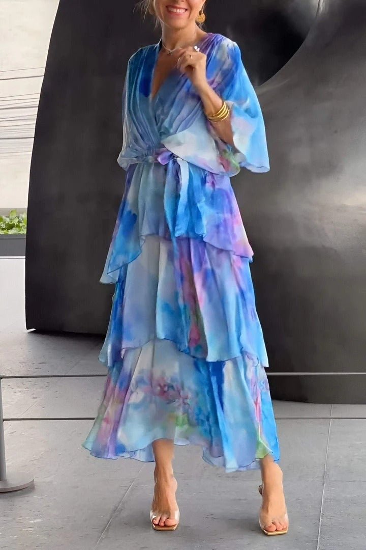 Vestido Maxi de Gasa en Capas con Estampado Floral para Mujer