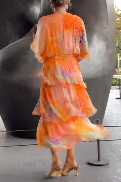 Vestido Maxi de Gasa en Capas con Estampado Floral para Mujer
