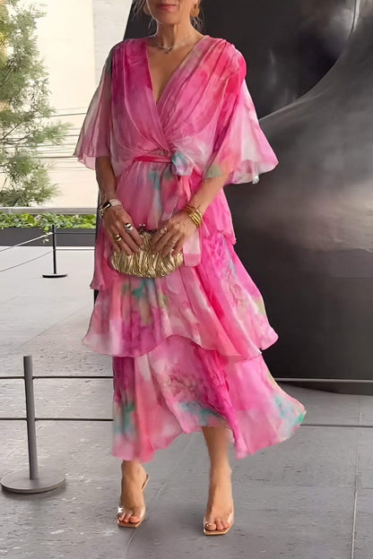 Vestido Maxi de Gasa en Capas con Estampado Floral para Mujer