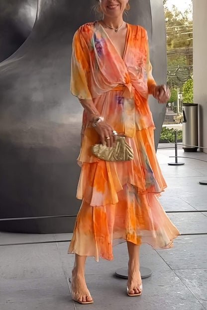 Vestido Maxi de Gasa en Capas con Estampado Floral para Mujer