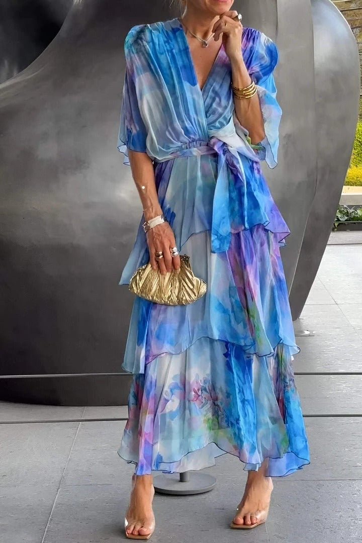 Vestido Maxi de Gasa en Capas con Estampado Floral para Mujer